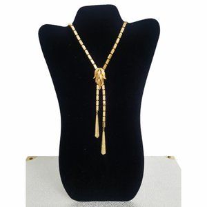 Vtg 50s Gold Tone Brick Chain Tassel Necklace